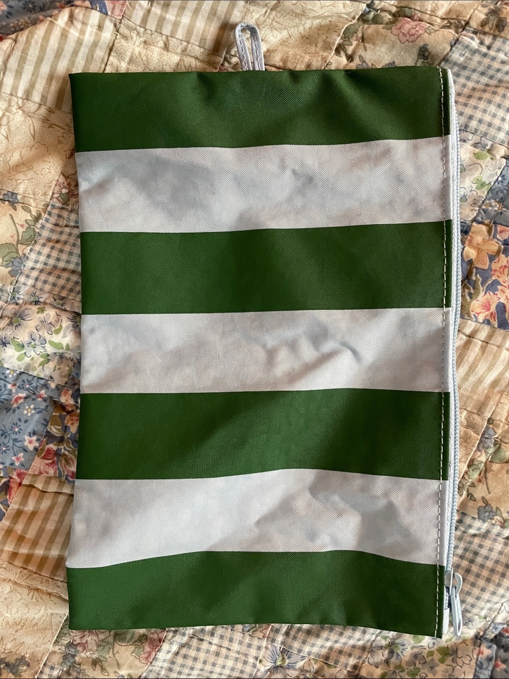 BAGGU striped flat large pouch blue and green NWOT